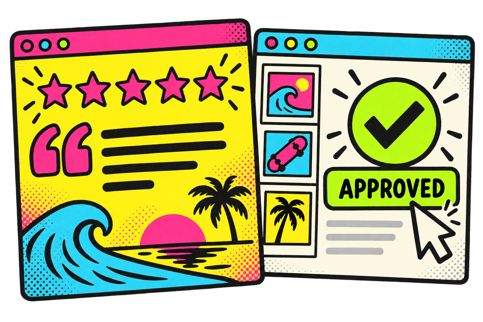 Ad creative beside an approval dashboard